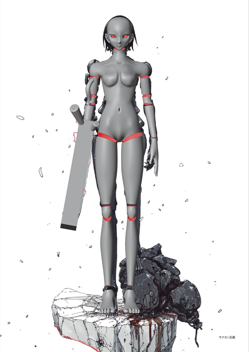 NESFERATU3D's tweet image. Sanakan WIP 2
Before I start blocking anything out to any level of detail, I want to have a rough sense of the figure's overall proportions. So I took the base mesh from my previous Rei Ayanami project, chopped it up and scaled everything to match this official piece of Sanakan…
