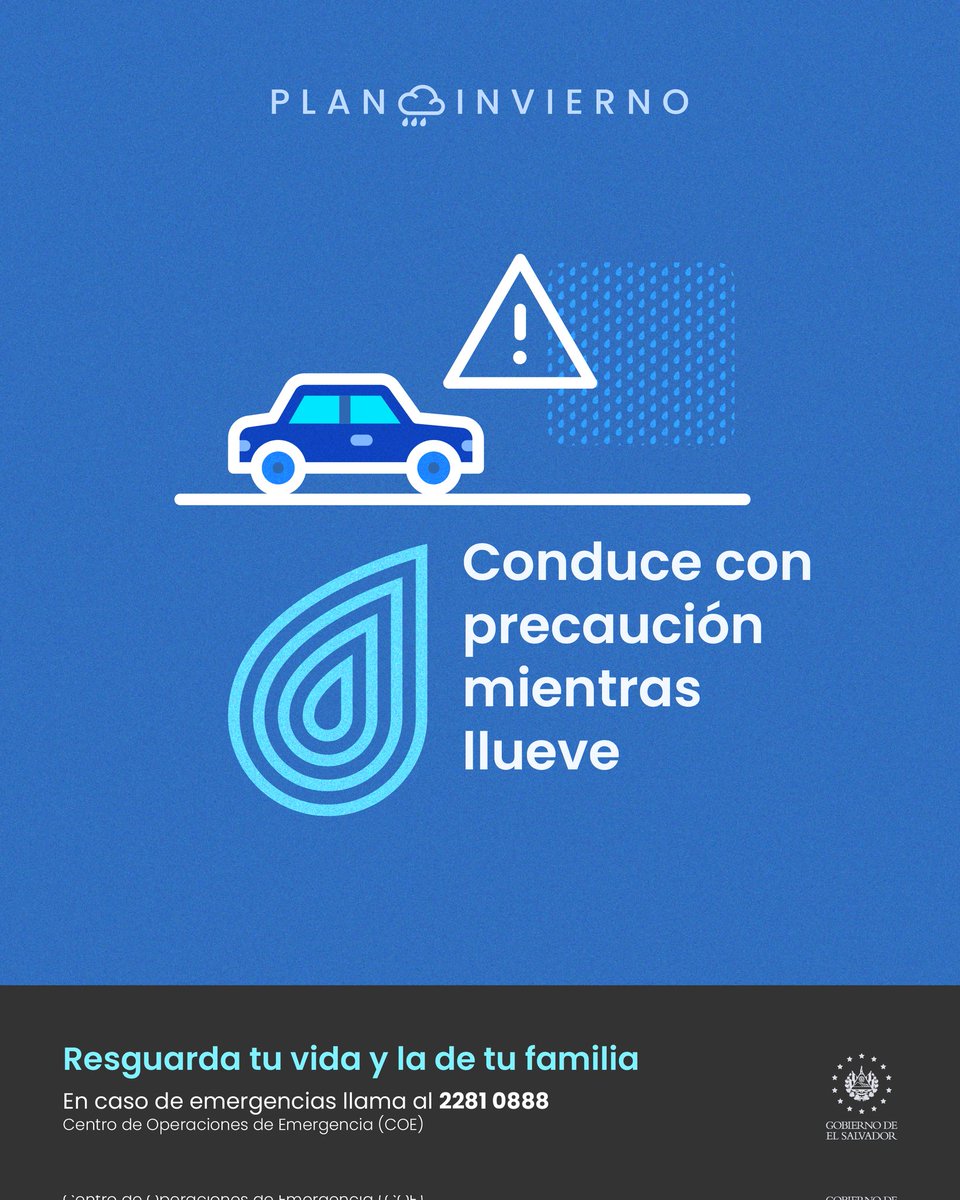 ⛈️ Conducción en lluvia: disminuye la velocidad, activa luces preventivas y evita frenadas bruscas para reducir riesgos de colisión y derrapes. 🚗

⚠️ Ante emergencias viales o accidentes, llama al 📞9️⃣1️⃣3️⃣ 🚒💨
#PlanInvierno2025☔