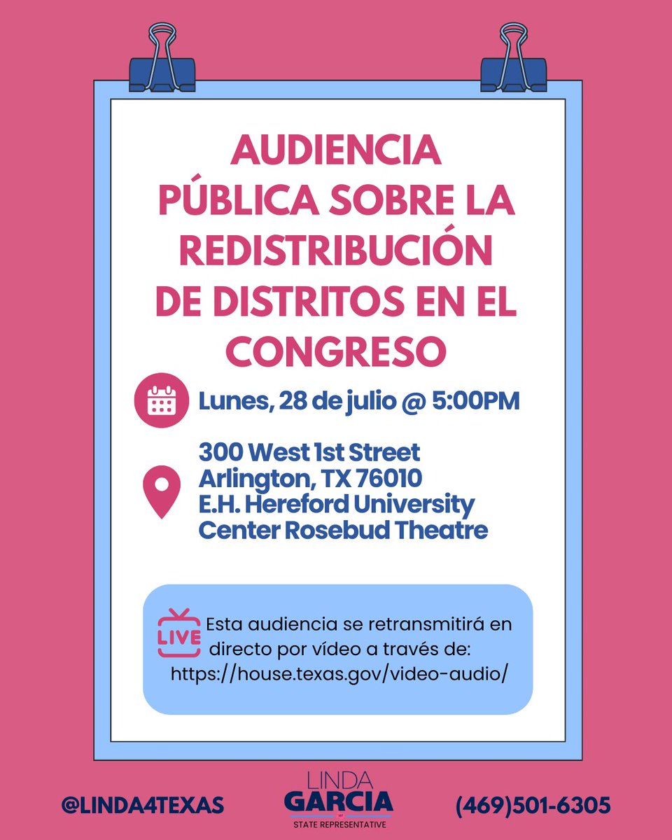 lindafortexas's tweet image. 📣LLAMADA A LA ACCIÓN:
MOVILÍZATE Y ALZA TU VOZ
Los tejanos merecen una representación justa y transparente, no política de trastienda.
🔗 ¿No puede asistir? Envíe un comentario público en línea antes de que termine la audiencia:
👉 comments.house.texas.gov/home?c=c055