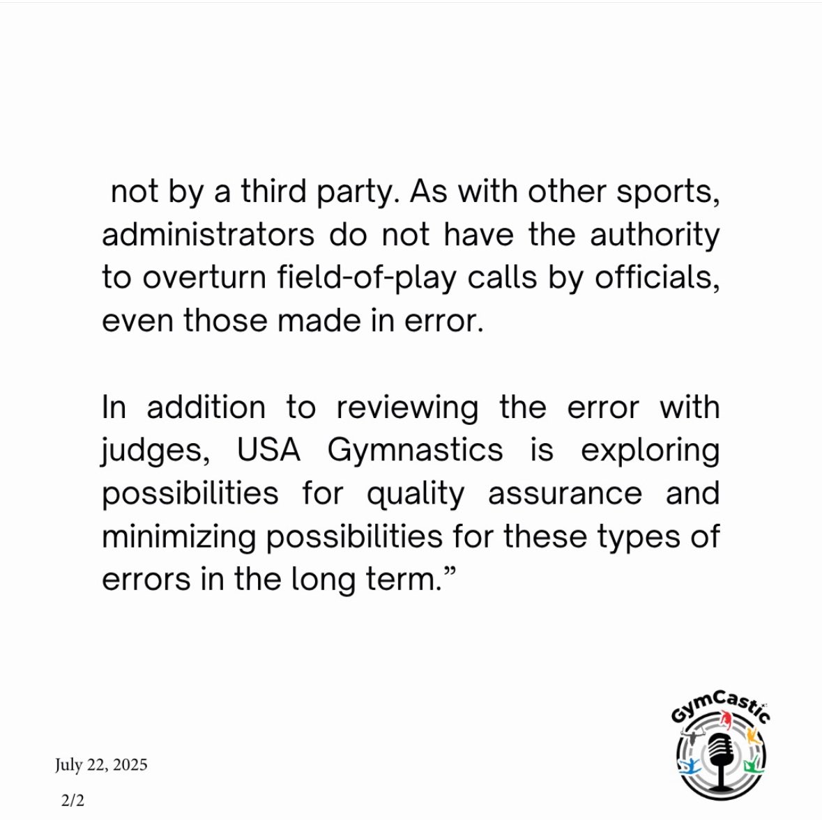 GymCastic's tweet image. In a GymCastic exclusive: USAG issued a statement to us about the bars error.
More in this week’s episode: gymcastic.com/2025-u-s-class…