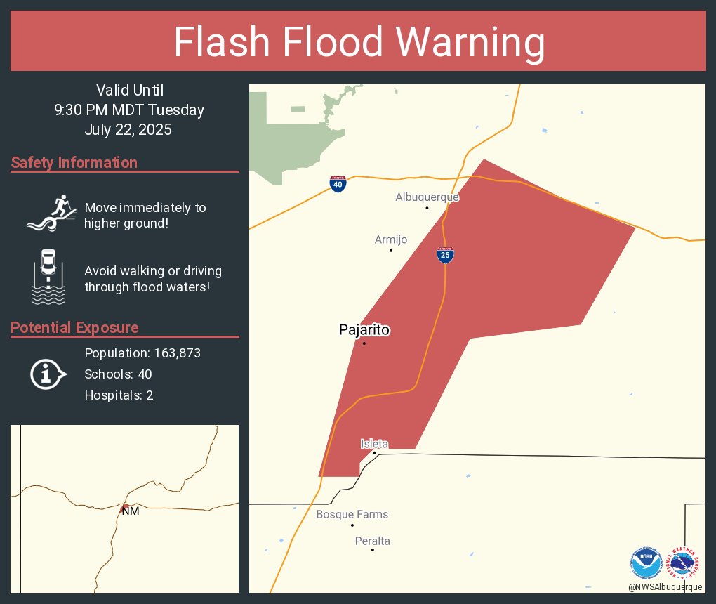 NWSAlbuquerque's tweet image. Flash Flood Warning including Los Padillas NM and Pajarito NM until 9:30 PM MDT