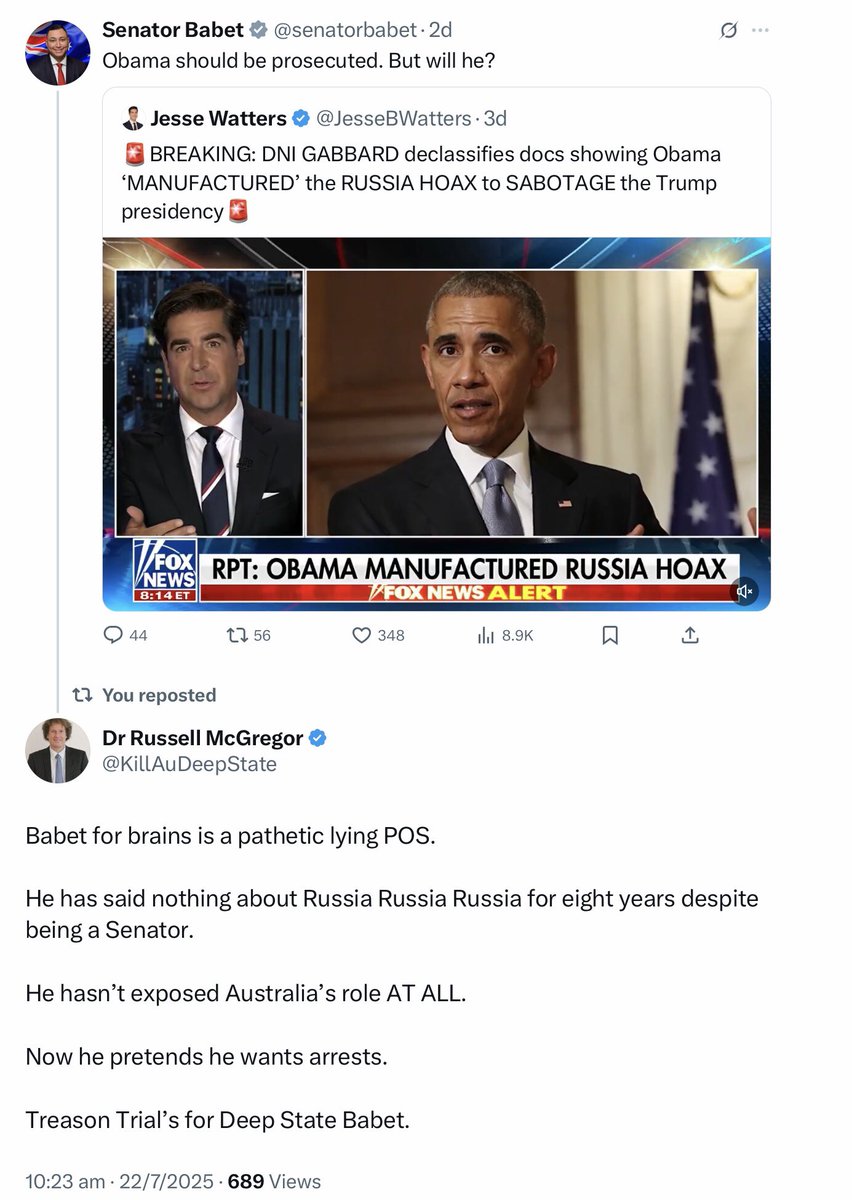 KillAuDeepState's tweet image. Senator Babet (@SenatorBabet) just made a BIG mistake❗️
Ralph ‘Deep State’ Babet has been desperately and ridiculously gaslighting the public with tweet storms telling everyone he is a ‘Patriot’.
However, he just exposed himself +++
This fraud just admitted he knew Obama…