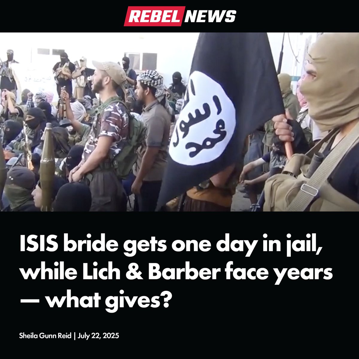RebelNewsOnline's tweet image. The Quebec woman was sentenced to only one day behind bars after travelling to Syria to join the Islamic State in 2014.
READ MORE: rebelne.ws/4m6ffEW