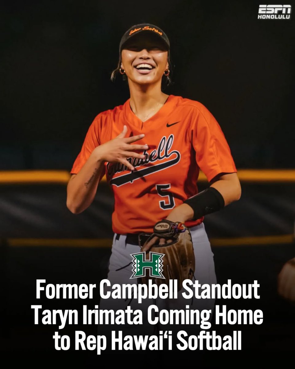 ESPNHonolulu's tweet image. Hawai‘i Softball is getting a big-time addition 🔥 Ewa Beach native & former Campbell star @tarynirimata is coming home! The 5’7” RHP was the 2023 Hawai‘i Gatorade POY & HHSAA Hall of Honor inductee. #GoBows #HawaiiSoftball 🥎🌈