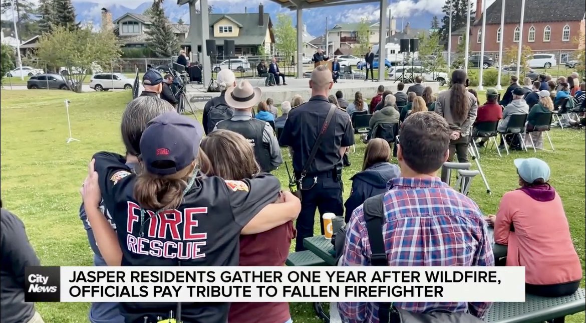 JSJamato's tweet image. There were tears, hugs and tributes to a fallen firefighter Tuesday in Jasper as residents and officials gathered to commemorate one year since the wildfire was sparked by lightning. Sean Amato has more from #Jasper. #abfire #yeg
edmonton.citynews.ca/video/2025/07/…