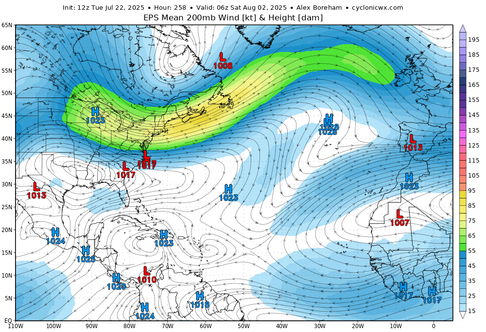 cyclonicwx's tweet image. Good example of anticyclonic wavebreaking in the Atlantic to end the month. This will encourage TUTT formation with the higher PV air dipping south. This also leads to anticyclogenesis, creating a strong high pressure, which will dump drier air into the eastern Atlantic. Should…