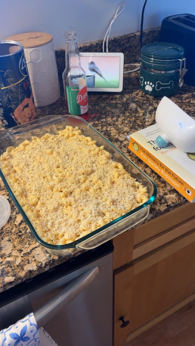 MKENewYorker's tweet image. Decided to wing it and bake a layered, breaded, Velveeta Mac n cheese casserole with diced, fire roasted garlic tomatoes, a random mixture of BBQ sauce ingredients and bourbon, diced green chiles, hand shredded chicken, tater tots, and shredded hashbrowns. I hope it works lol
