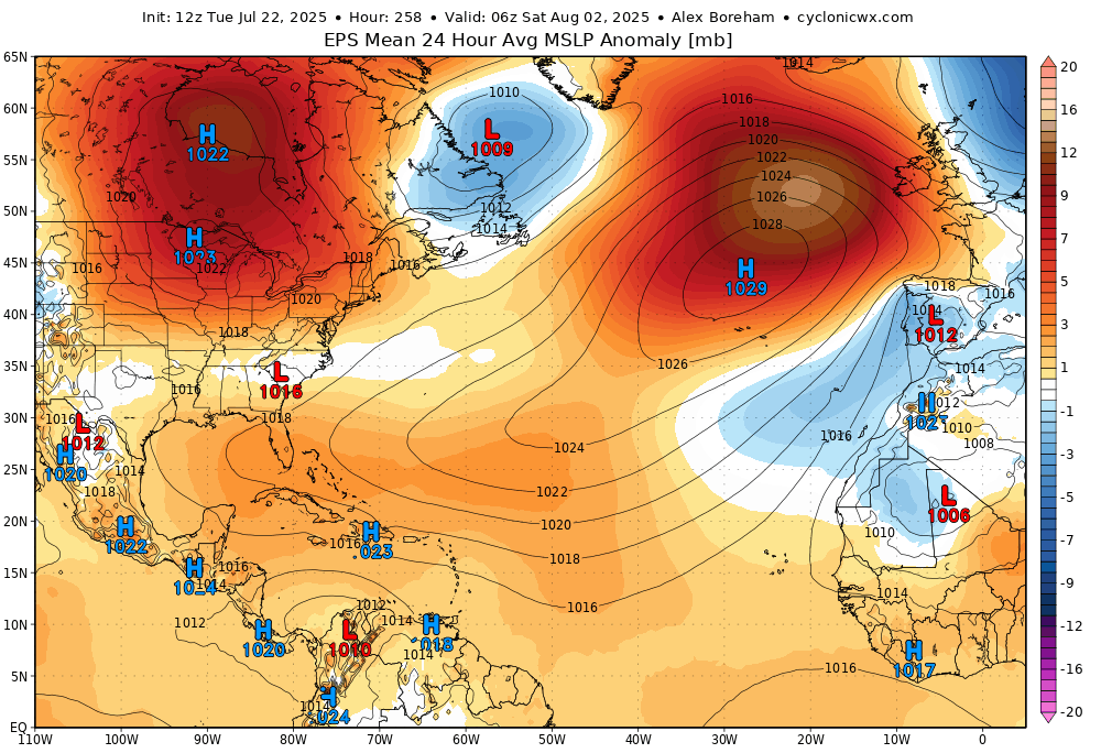 cyclonicwx's tweet image. Good example of anticyclonic wavebreaking in the Atlantic to end the month. This will encourage TUTT formation with the higher PV air dipping south. This also leads to anticyclogenesis, creating a strong high pressure, which will dump drier air into the eastern Atlantic. Should…
