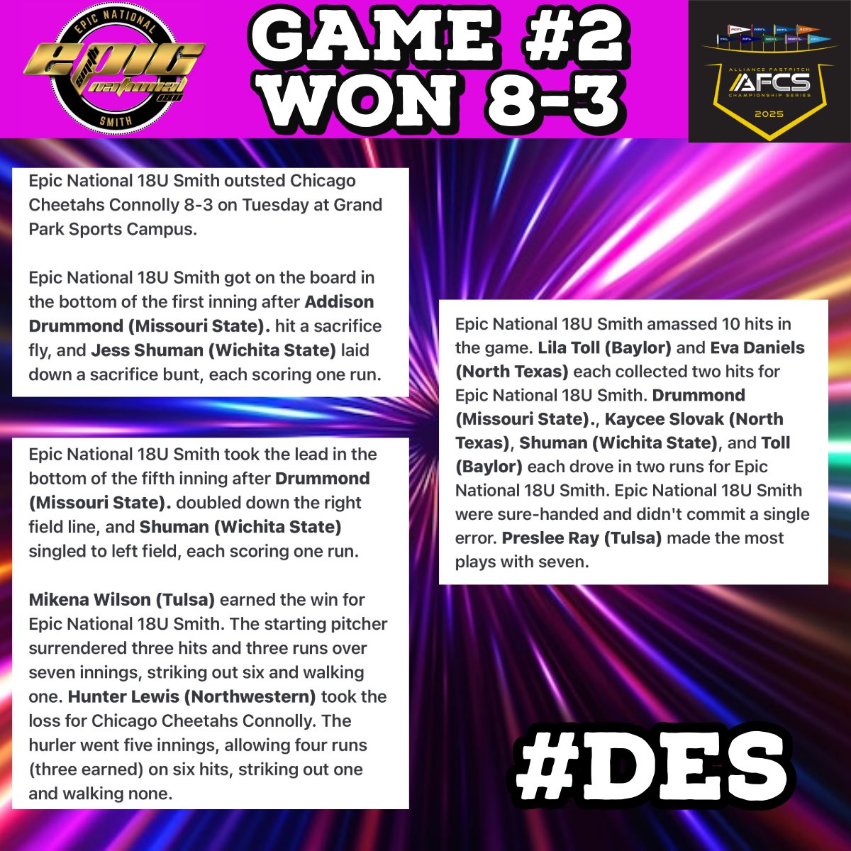 This Win put us in the Tier 1 Super Regionals!  Awesome job ladies!  Let’s keep grinding ♥️💛🖤

#BeEpic #EpicAthletics #Des