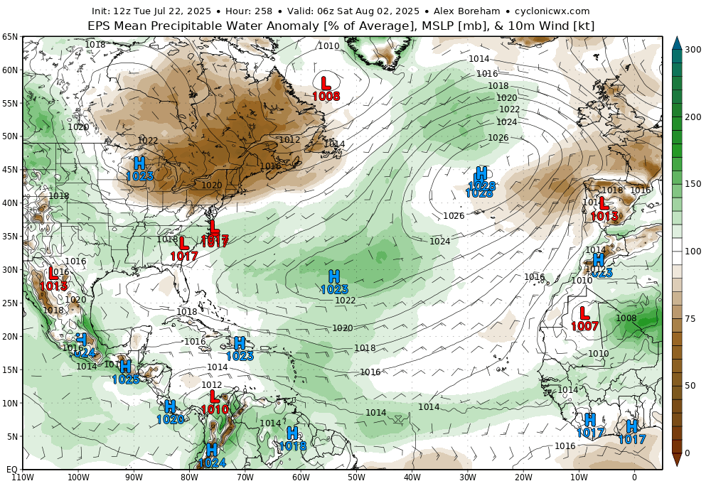 cyclonicwx's tweet image. Good example of anticyclonic wavebreaking in the Atlantic to end the month. This will encourage TUTT formation with the higher PV air dipping south. This also leads to anticyclogenesis, creating a strong high pressure, which will dump drier air into the eastern Atlantic. Should…