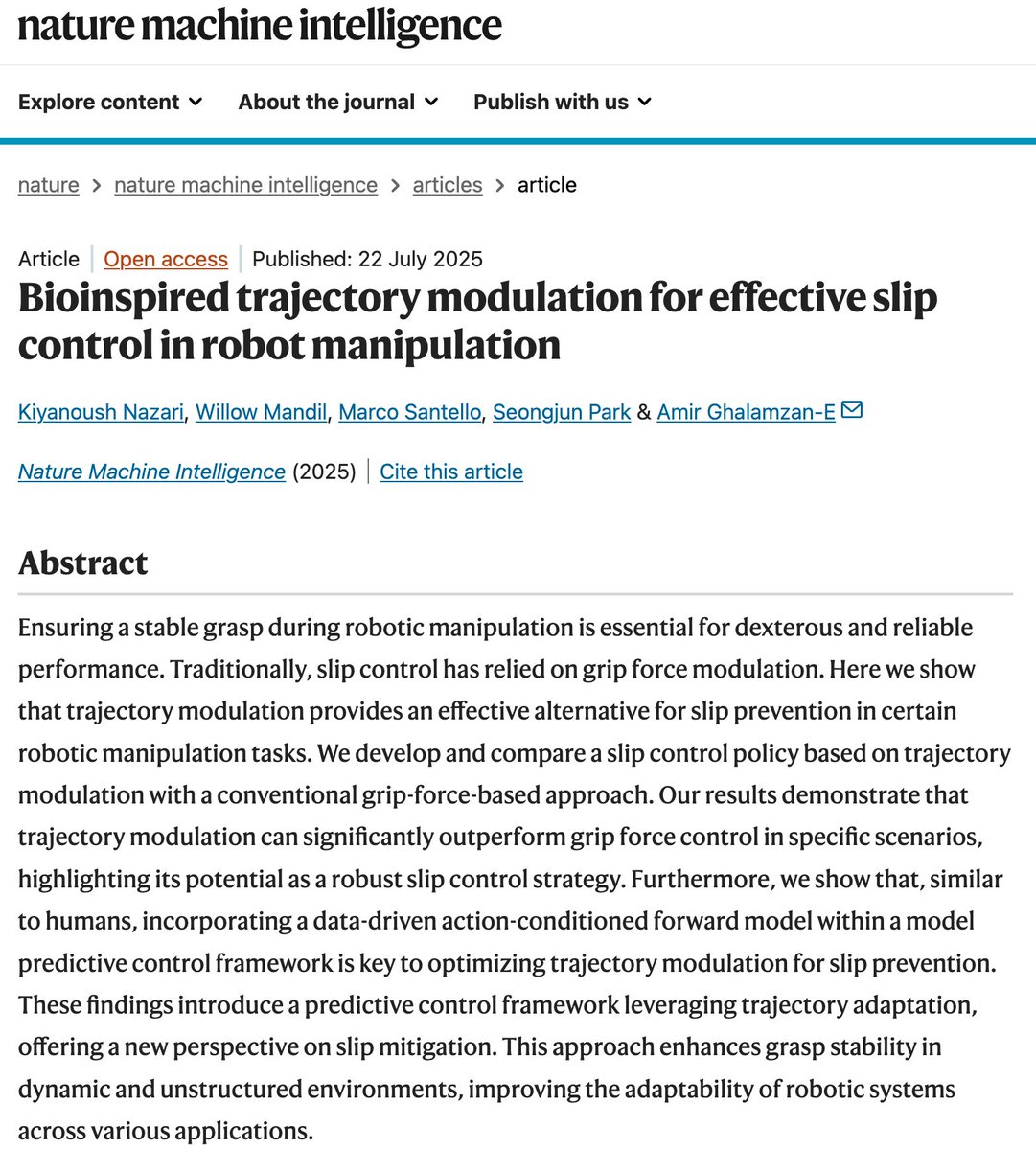 aipulserx's tweet image. Can large language models generate reliable scientific content, or do they subtly drift from factual accuracy?@NatMachIntell @UniOfSurrey
"Bioinspired trajectory modulation for effective slip control in robot manipulation"
1. Language models are increasingly used for…