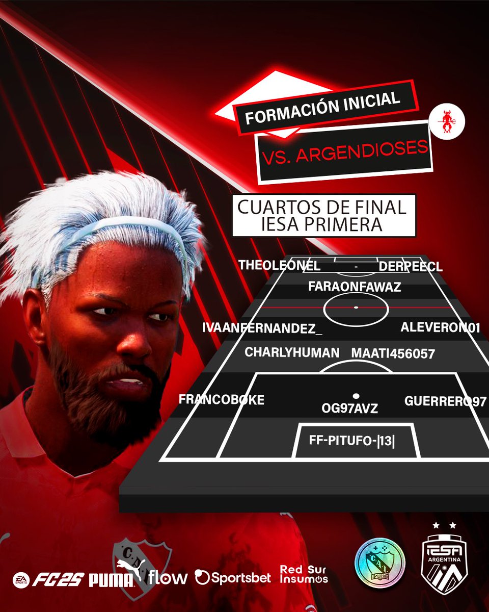 C. A. Independiente eSports (@caiesports) on Twitter photo ¡Así formamos esta noche en #ClubesPro por <a href="/IESAFIFAar/">IESA Argentina</a>! 👊🏻
Sumate al stream de #Independiente desde las 23 ➡️ twitch.tv/caindependiente
#TodoRojo 🔴 ¡Así formamos esta noche en #ClubesPro por <a href="/IESAFIFAar/">IESA Argentina</a>! 👊🏻
Sumate al stream de #Independiente desde las 23 ➡️ twitch.tv/caindependiente
#TodoRojo 🔴