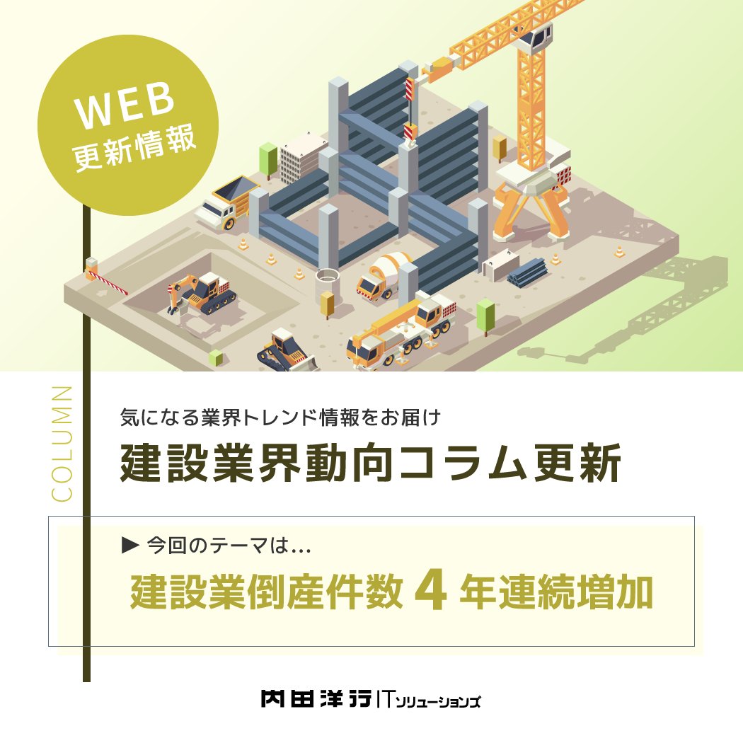 【建設業界動向コラム更新】
2025年上、建設業倒産数が４年連続増加
▶process.uchida-it.co.jp/itnavi/column/…
2025年上半期の建設業倒産数は986件で前年比69件増加。
建設投資は好調にも関わらず、
なぜ倒産件数は増えているのでしょうか？
日刊建設工業新聞社、坂川氏が解説！
#建設ITNAVI　#建設業　#DX