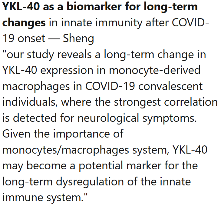 TomKindlon's tweet image. From Germany:
"Given the importance of monocytes/macrophages system, YKL-40 may become a potential marker for the long-term dysregulation of the innate immune system"
archiv.ub.uni-heidelberg.de/volltextserver…
Screenshot from Science for ME weekly update
#LongCovid #NeuroPASC