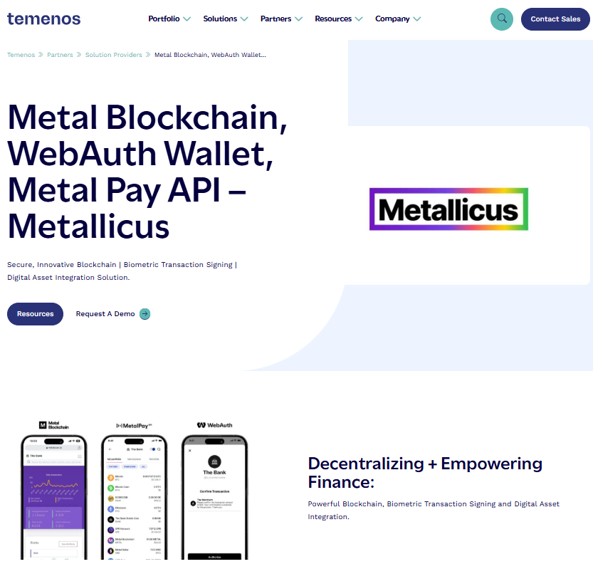 🚨 MASSIVE: Metal Blockchain, WebAuth Wallet, and the Metal Pay API are now officially featured as a partner on the Temenos website — one of the largest core banking tech providers in the world 🔥

Temenos powers 1.2B+ banking users, including 41 of the top 50 global banks.

And