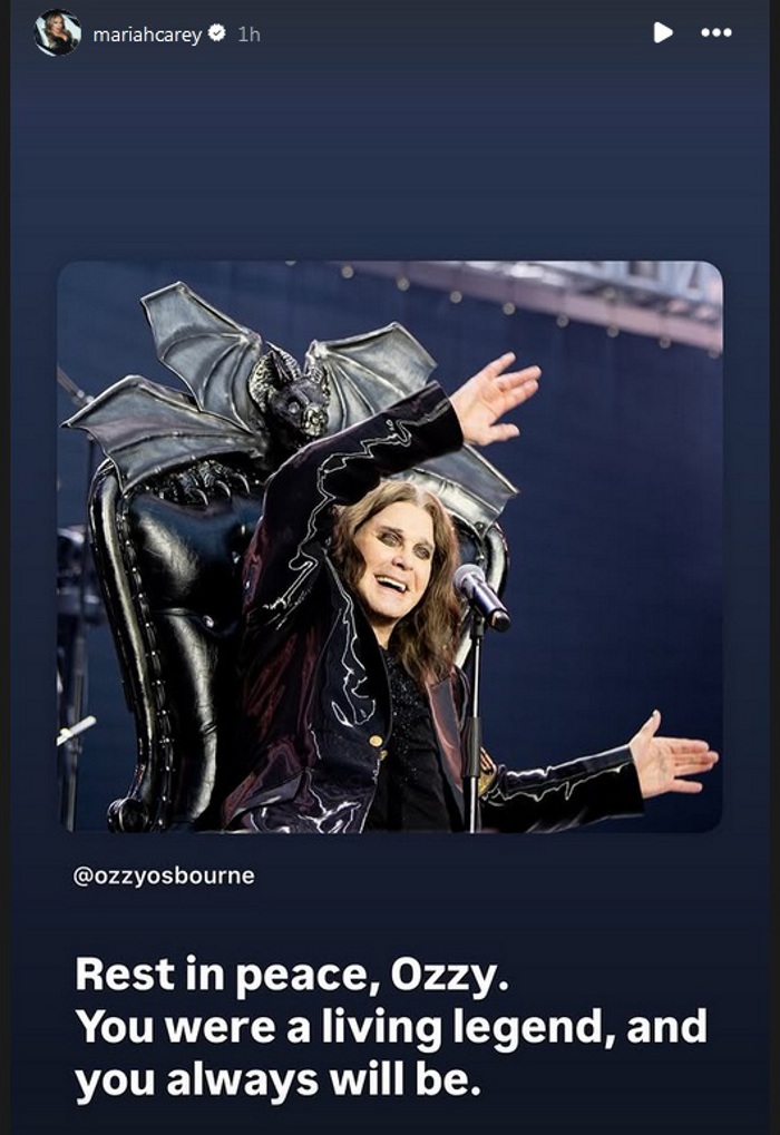 gillesakacake's tweet image. RIP Ozzy, @MariahCarey on IG - "Rest in peace Ozzy. You were a living legend and you always will be "