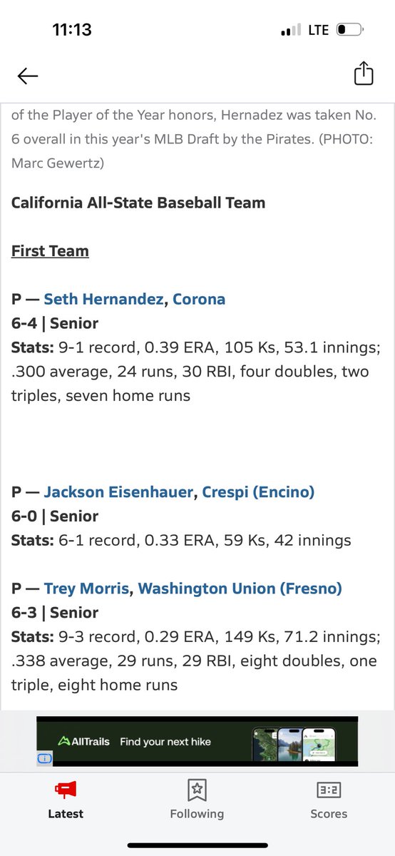 WUHS_Baseball's tweet image. Congratulations to Trey Morris on being named to the Maxpreps All California Team as well as the ABCA All Region team!