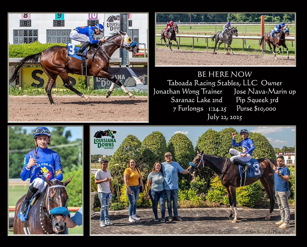 Jonathan Wong Racing Stables (@jawongracing) on Twitter photo Be Here Now scored her 2nd consecutive victory today <a href="/LouisianaDowns/">Louisiana Downs Racetrack & Casino</a>. Congratulations and thank you to her owner <a href="/jtaboada12/">Johnny Taboada</a> <a href="/RenzoTaboada3/">Renzo Taboada</a> & Jose Nava Marin for the perfect ride. <a href="/MJVETWong/">M.Wong</a> <a href="/Director_Roxy/">Roxanne Tanner</a> <a href="/JohnLMcGary/">John L McGary</a> <a href="/WinStarFarm/">WinStar Farm</a> <a href="/FourStarSales/">Four Star Sales</a> Be Here Now scored her 2nd consecutive victory today <a href="/LouisianaDowns/">Louisiana Downs Racetrack & Casino</a>. Congratulations and thank you to her owner <a href="/jtaboada12/">Johnny Taboada</a> <a href="/RenzoTaboada3/">Renzo Taboada</a> & Jose Nava Marin for the perfect ride. <a href="/MJVETWong/">M.Wong</a> <a href="/Director_Roxy/">Roxanne Tanner</a> <a href="/JohnLMcGary/">John L McGary</a> <a href="/WinStarFarm/">WinStar Farm</a> <a href="/FourStarSales/">Four Star Sales</a>