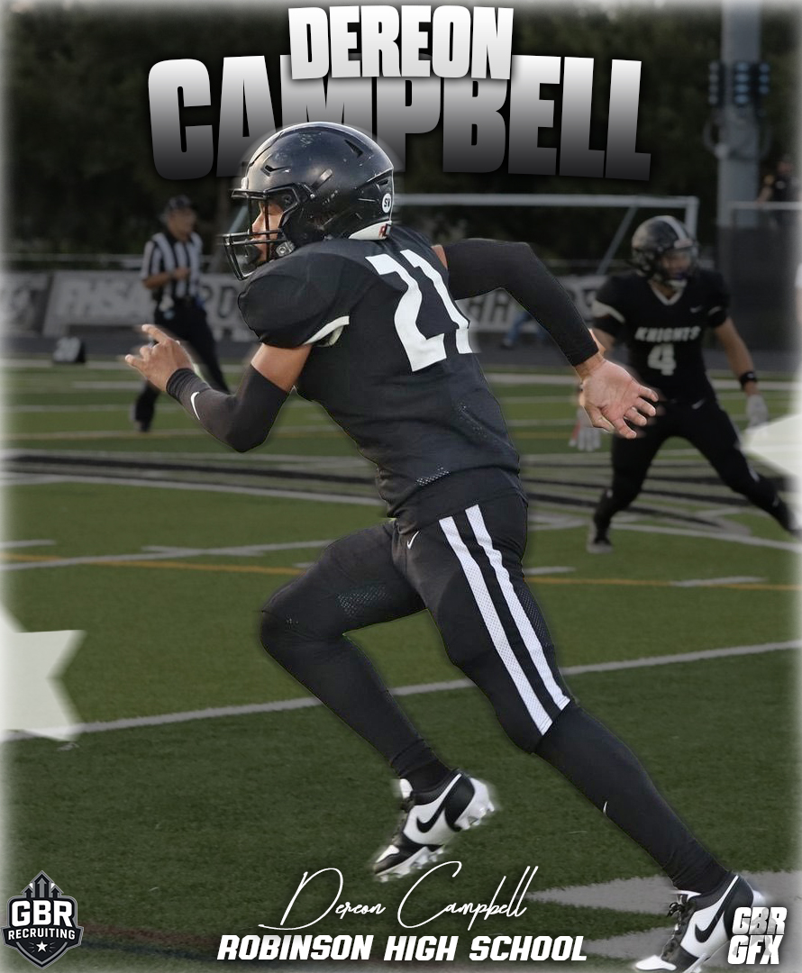 GBRRecruits's tweet photo. 🚨 ATHLETE SPOTLIGHT 🚨
 Dereon Campbell | WR / DB | Class of 2027
📍 Robinson High School (FL)
📏 5’10” | 160 lbs (Verified)
📚 GPA: 3.5 District | 3.3 State
📲 @Spazzoutt07
🎥 Hudl: https://t.co/NsznPjPCxT
📺 YouTube: Spazzout.7
📎 Profile: https://t.co/k4mnQFFZl0 https://t.co/KzCGNJBtpT