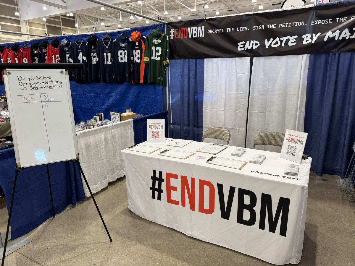 BeeJoyGreen's tweet image. Stop by the @ENDVBM booth at the Washington County Fair tonight and add your tally to the board: do you believe Oregon’s Elections are safe and secure? @Michaela_1776 @benedtl