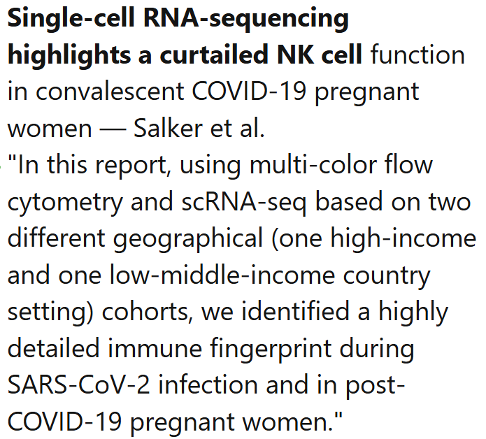 TomKindlon's tweet image. Single-cell RNA-sequencing highlights a curtailed NK cell function in convalescent COVID-19 pregnant women
frontiersin.org/journals/immun…
Screenshot from Science for ME weekly update
#LongCovid #PASC
