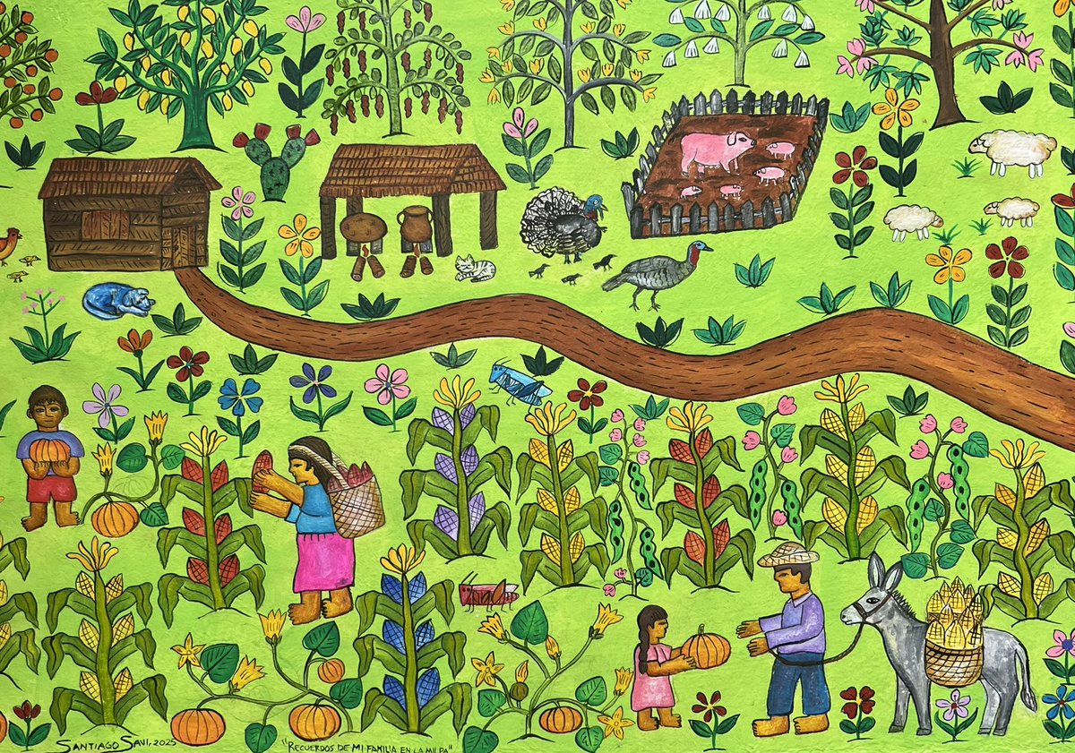 Recuerdos de mi familia en la milpa…🌺🌽🍃
Comparto esta pintura que hice sobre papel amate a partir de los recuerdos de la infancia cuando íbamos con mis padres a cosechar los elotes en la milpa. #felizmartes
SantiagoSavi.com