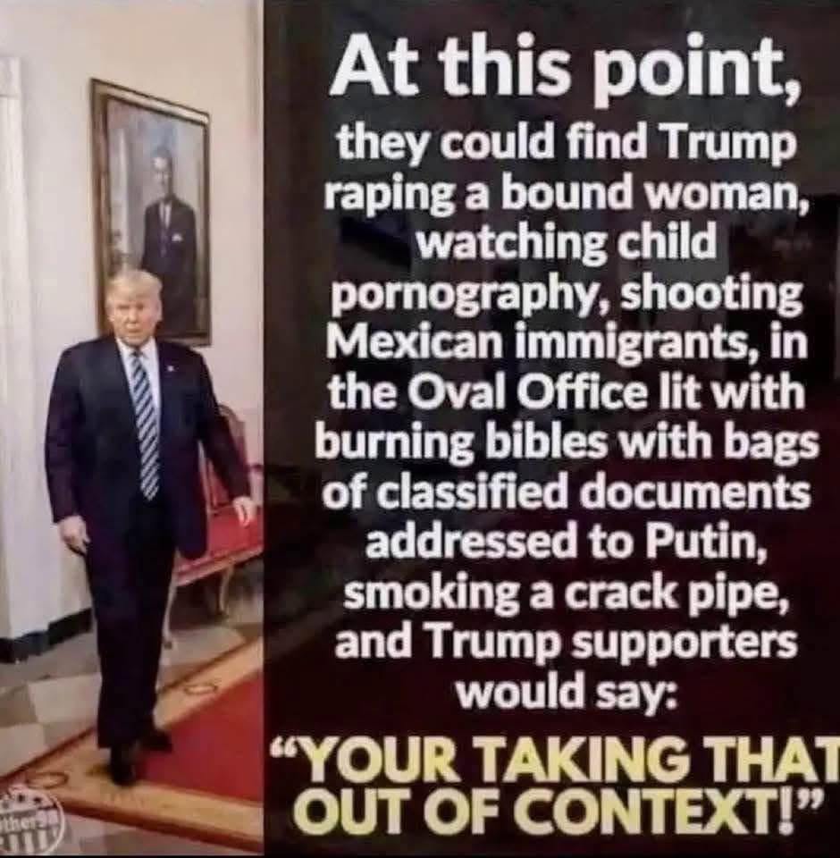 TheGr8Illusion's tweet image. I don't remember Barack Obama being found guilty of 34 felony charges, sexual abuse, fraud, etc.
Arrest Obama? How about Arrest Pedophile Rapist Felon Fraudster Criminal Fascist Murderer Donald tRump!
tRump loves to distract from his Pedo Crimes!!!
#TrumpPedoFilesβ¦