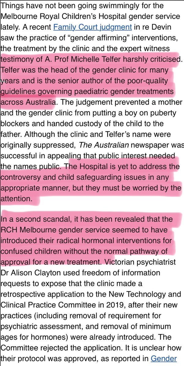 DoNoHarm79's tweet image. Excerpt from the Genspect Australia July newsletter regarding the scandals at the Royal Children’s Hospital (RCH) Gender Service, the largest paediatric ‘gender’ clinic in Australia 🇦🇺 Why has the RCH not addressed these scandals and child safeguarding issues?