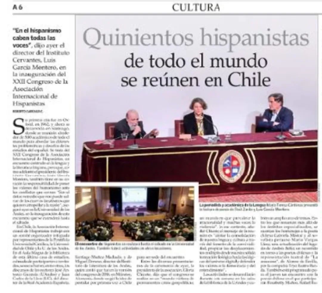 María Teresa Cárdenas, académica correspondiente, presentó a los poetas Raúl Zurita y Luis García Montero en la inauguración del Congreso de Hispanistas. #ElMercurio
<a href="/AIH_2025/">AIH 2025</a>