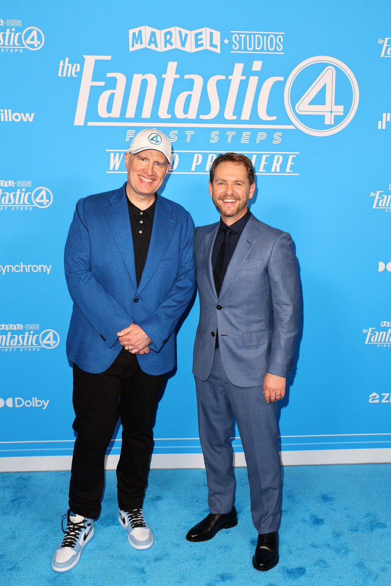 ComplexSneakers's tweet image. Kevin Fiege wore Air Jordan 1s to the ‘Fantast Four’ premiere 🔥