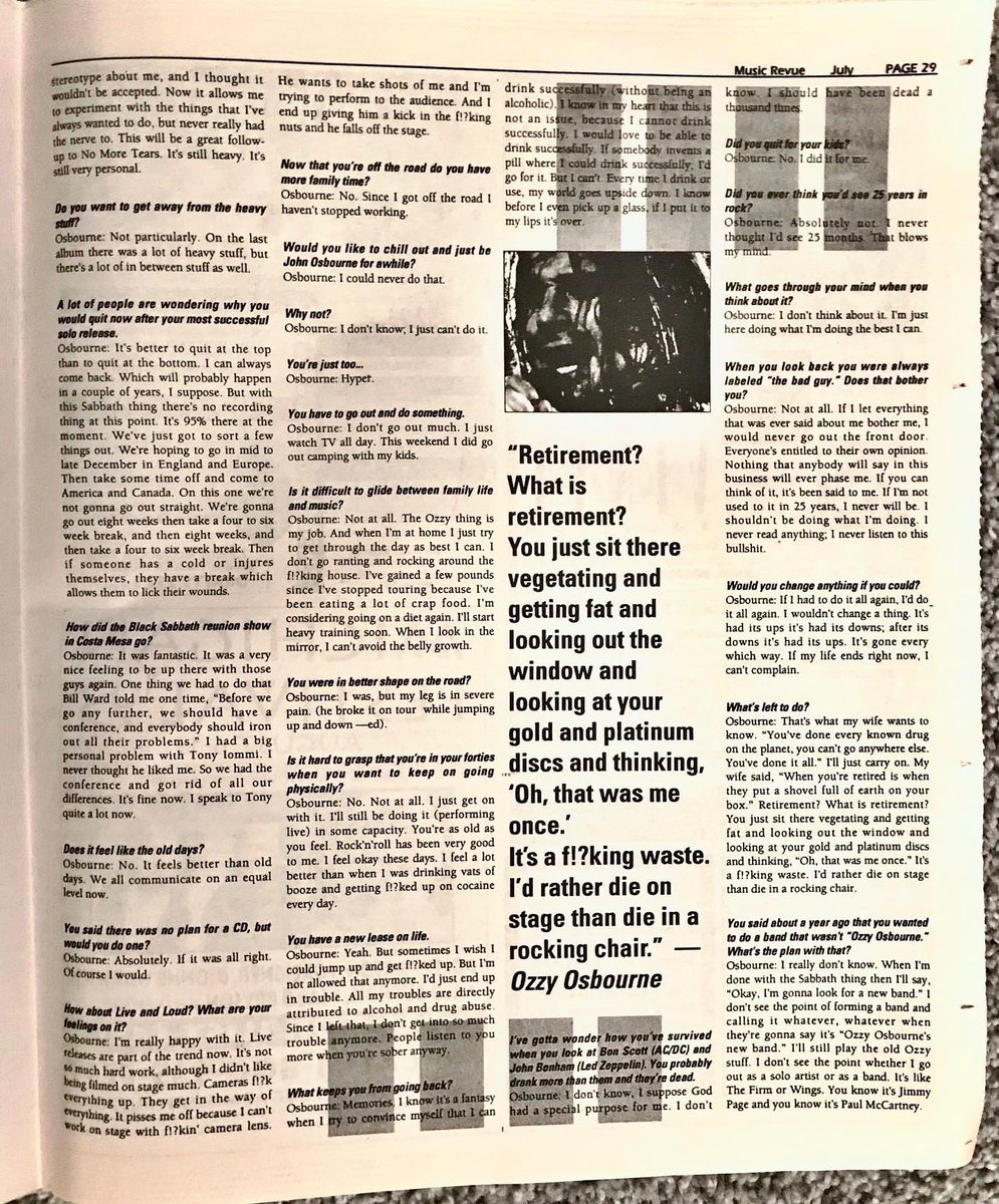 Wow! 

Seems simply impossible Ozzy is no longer with us. So glad he and Sabbath got to be properly celebrated in Birmingham the other weekend.

I’m so grateful I had a chance to interview him back in 1992. Was cool to chat with him about Sabbath’s reunion show, getting clean,