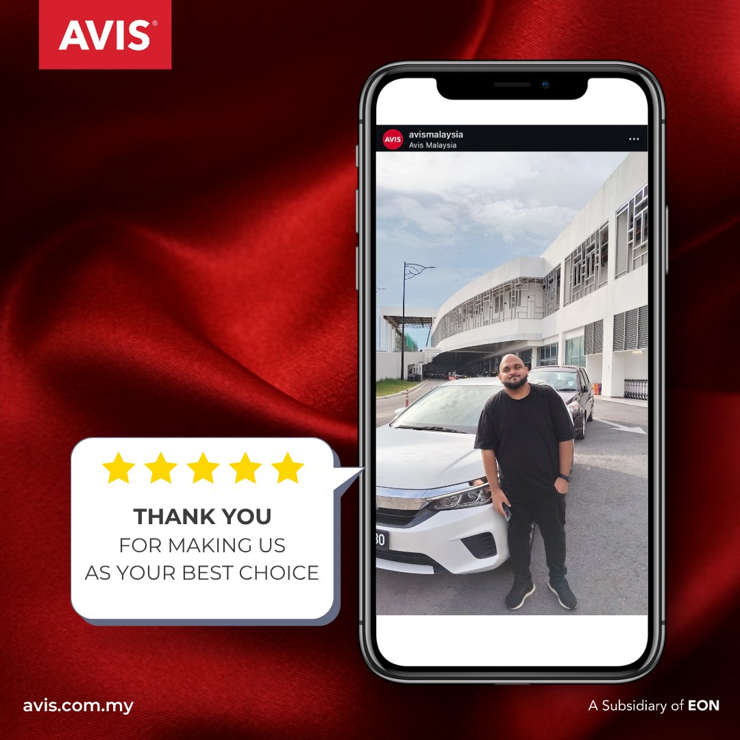 AvisMalaysia's tweet image. It’s your trust that powers our drive. Thanks for making Avis your choice.
Book now, pay later: 🌐 avis.com.my | 📧 sales@avis.com.my

#AvisMalaysia #DrivenByTrust #CustomerFocus