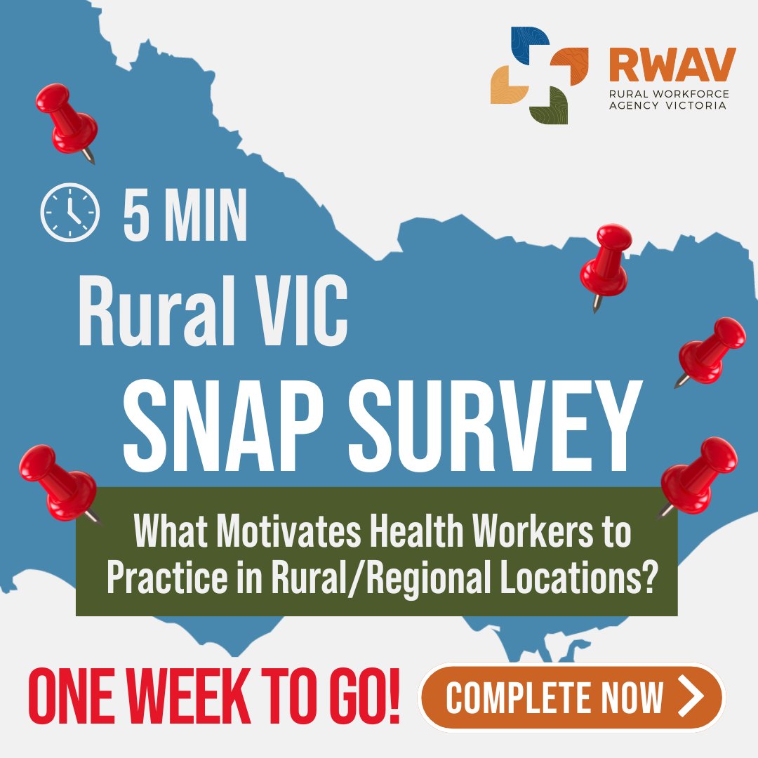 Have your say on the future of rural healthcare. 
If you're a health practitioner working in rural or regional Victoria, we want to hear from you. 
Survey closes 31 July 2025 
Complete the Survey now:  bit.ly/44p1gCT 

#RuralHealth #RuralHealthcare #PrimaryHealth