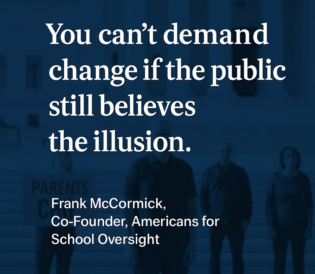 SchoolOversight's tweet image. Public schools aren’t afraid of protests.
They’re afraid of the illusion breaking.
When parents see the truth,
they stop accepting excuses.
They start demanding results.
Oversight begins here.
Follow @SchoolOversight to join the movement. We’re just getting started!
