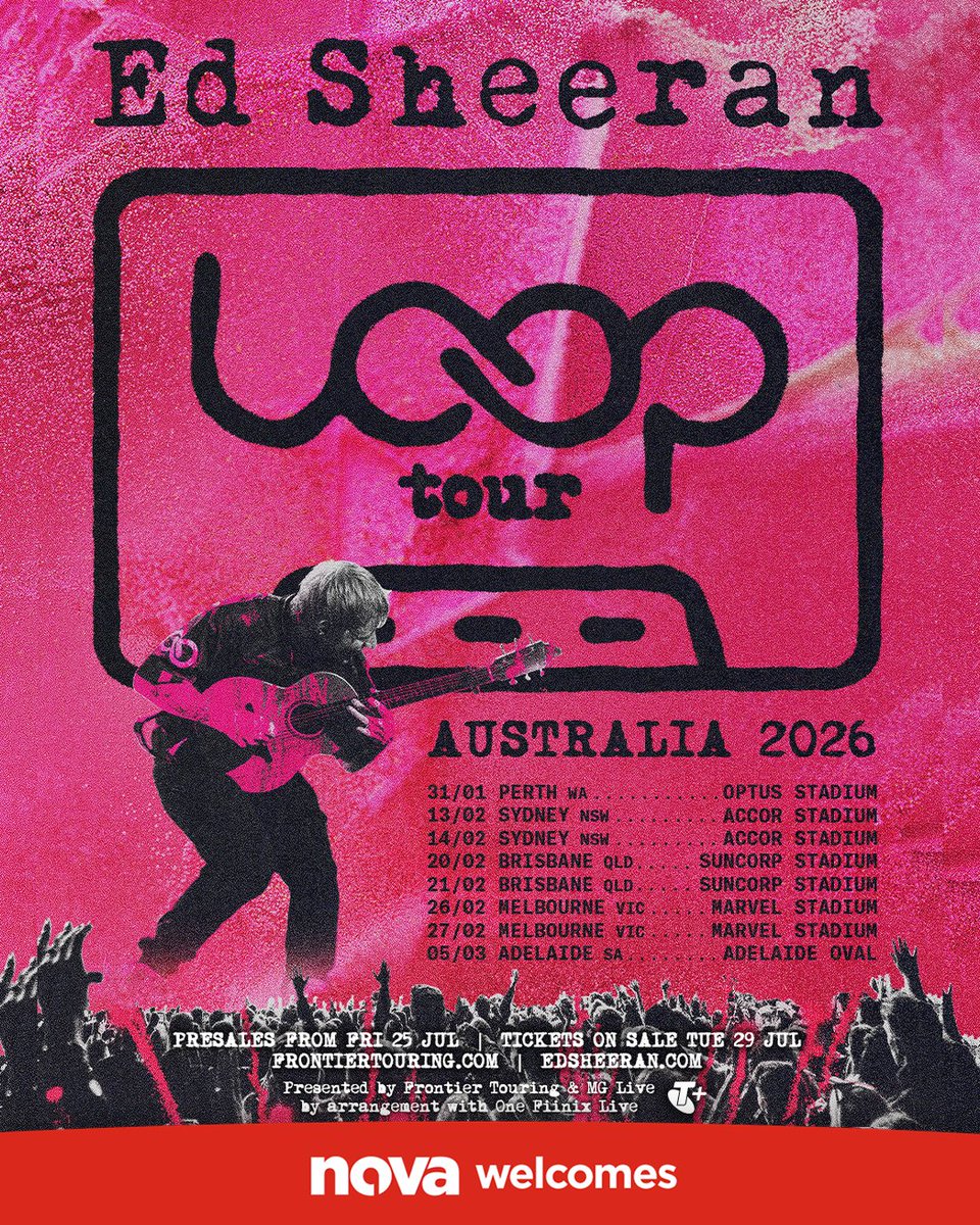Put your hands together for Ed Sheeran, folks! 👏👏👏

Ed will return to Australia early 2026 for the Loop Tour and - we're not exaggerating a drop here - this one's not to be missed!

See more 👉bit.ly/3GBLNrB