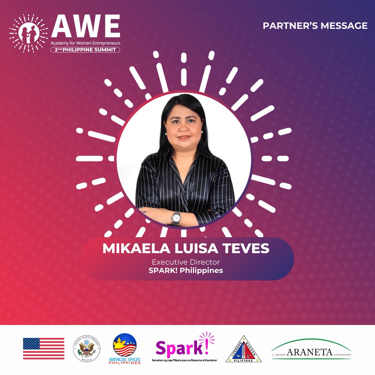 At #AWEPHSummit2025, our partners are not only working behind the scenes—they’re also sharing knowledge, inspiration, and a strong commitment to women’s economic empowerment. Thank you to <a href="/USEmbassyPH/">U.S. Embassy in the Philippines</a> , <a href="/QCGov/">Quezon City Government</a> , and <a href="/jaa_foundation/">J. AMADO ARANETA FOUNDATION (JAAF)</a> for their continued guidance.

#AWEPhilippines