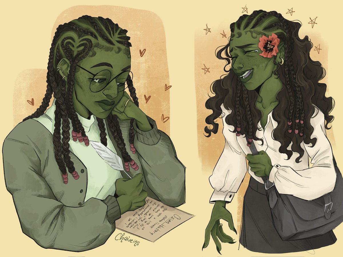 chaiveins's tweet image. elphaba in different hairstyles :P