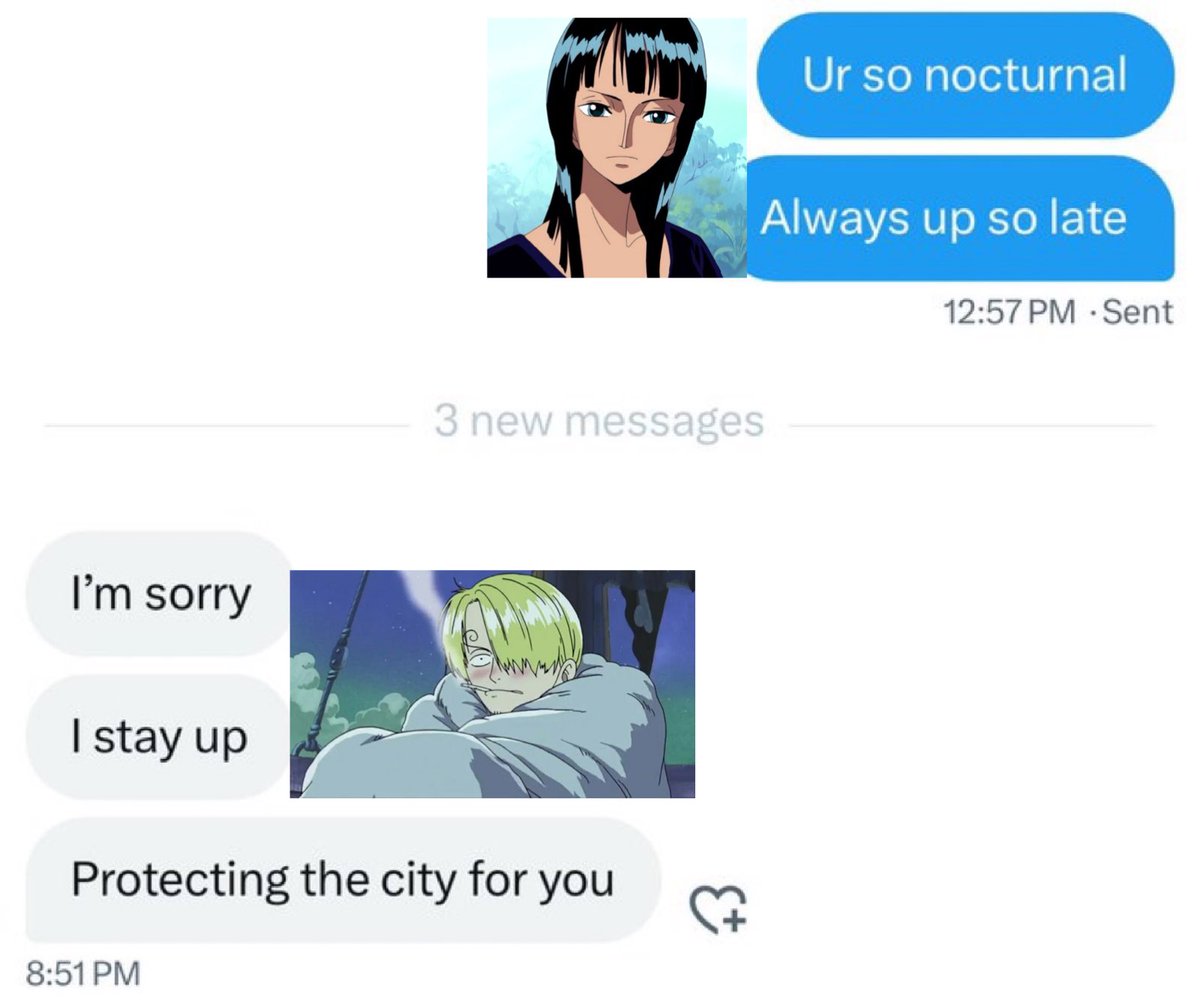 planofdissent's tweet image. they’re both night owls methinks #ONEPIECE