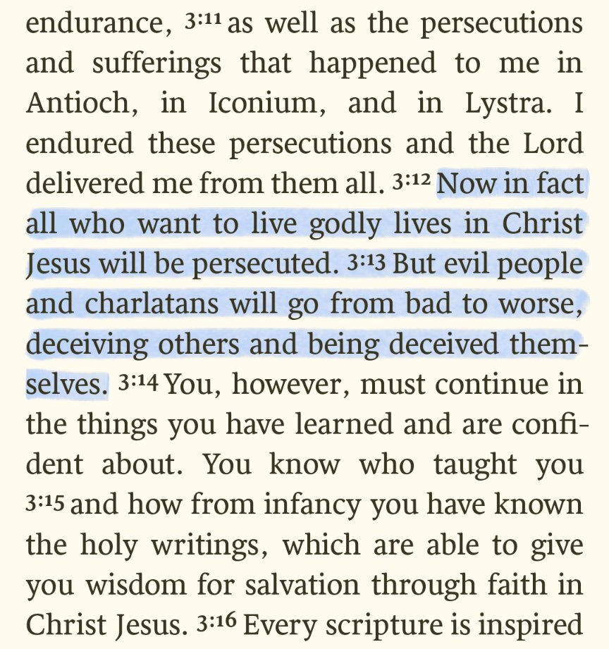 halfbrained's tweet image. 2 Timothy 3:12-13 (NET) those who deceive are often themselves deceived by sin, Satan, and the world. This does not absolve them of sin, but it points to the remedy. Like us all, deceivers need the truth, and the truth is found in the Scriptures (3:15-17). #Bible #Christianity