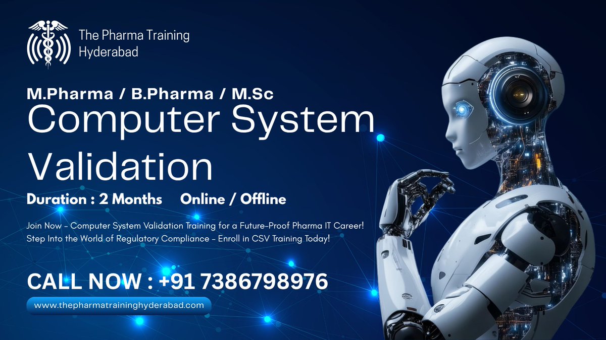 THEPHARMA378021's tweet image. The Pharma Training Hyderabad
thepharmatraininghyderabad.com
Master FDA and GAMP Guidelines – Join Our Comprehensive CSV Program Today!
Build a High-Paying Career in CSV – Start Your Journey with Us Now!
#ComputerSystemValidation
#CSVJobs
#CSVTraining
#PharmaIT
#CSVExpert