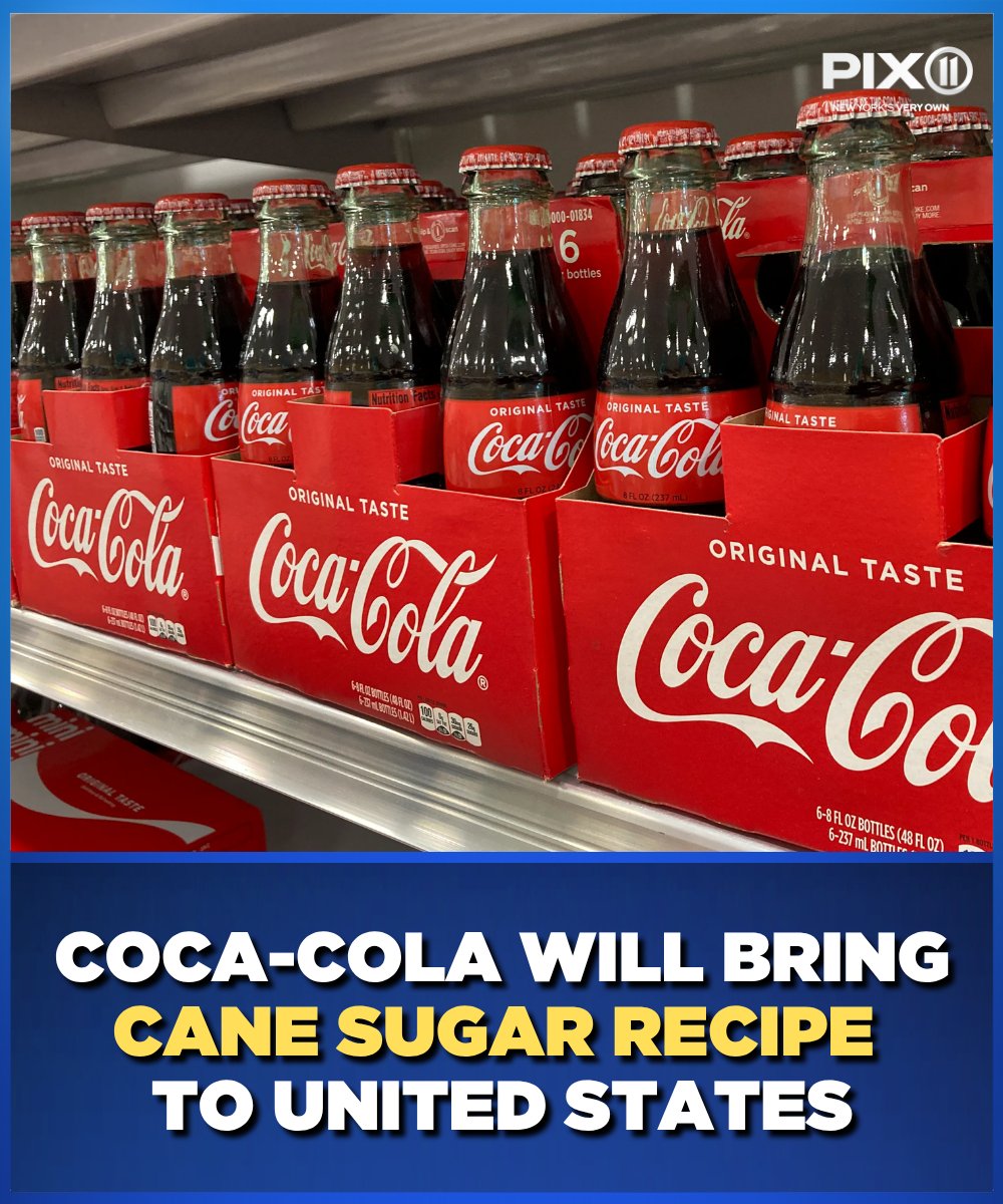 PIX11News's tweet image. Coca-Cola will no longer be using high fructose corn syrup in its trademark drink, much to the delight of President Trump.
Full story here: pix11.com/instagram/coca…