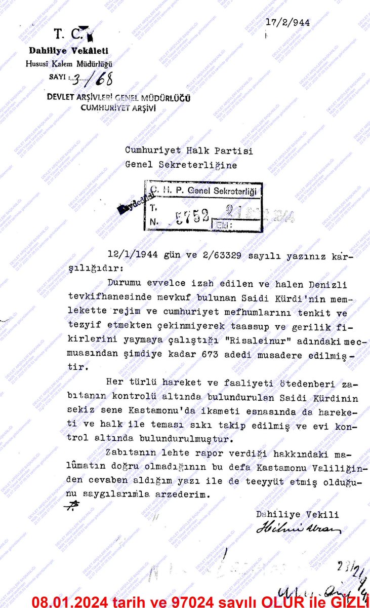 mufidyuksel's tweet photo. Cumhuriyet Arşivinde Geçen Yıl Gizlilik kaydı Kaldırılan bazı Bediüzzaman Belgeleri. 100'ü aşkın belgeye ulaşıldı-4