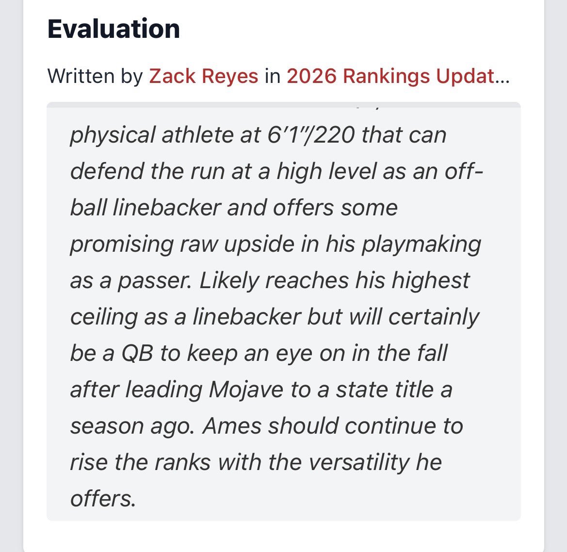 Mark ames (@markames_9) on Twitter photo Blessed to be ranked the 11th ATH in Nevada, thank you <a href="/PrepRedzoneNV/">Prep Redzone Nevada</a> for the write up!!! <a href="/coach_pacheco/">Coach Wes Pacheco</a> <a href="/Mojavefootball1/">Mojave Rattler Football</a> <a href="/phase1football/">Donte Jasames, Phase1 Recruiting</a> <a href="/ray_mulitalo/">Raymond Mulitalo</a> <a href="/Spike4DeuceRoss/">Coach Rossi</a> Blessed to be ranked the 11th ATH in Nevada, thank you <a href="/PrepRedzoneNV/">Prep Redzone Nevada</a> for the write up!!! <a href="/coach_pacheco/">Coach Wes Pacheco</a> <a href="/Mojavefootball1/">Mojave Rattler Football</a> <a href="/phase1football/">Donte Jasames, Phase1 Recruiting</a> <a href="/ray_mulitalo/">Raymond Mulitalo</a> <a href="/Spike4DeuceRoss/">Coach Rossi</a>