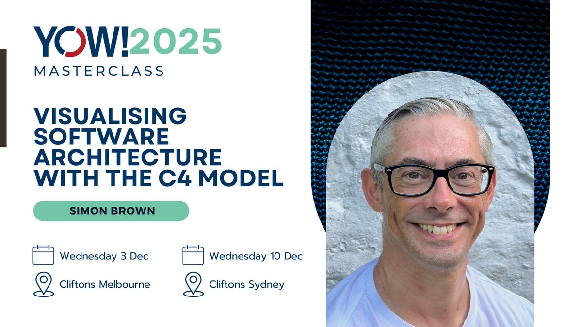 yow_conf's tweet image. Struggling with messy #SoftwareArchitecture diagrams? Join @simonbrown for a 1-day hands-on #C4Model workshop at #YOW25!

📍 MEL | 📅 Wed 3 Dec | 🔗 yowcon.com/melbourne-2025…
📍 SYD | 📅 Wed 10 Dec | 🔗 yowcon.com/sydney-2025/ma…