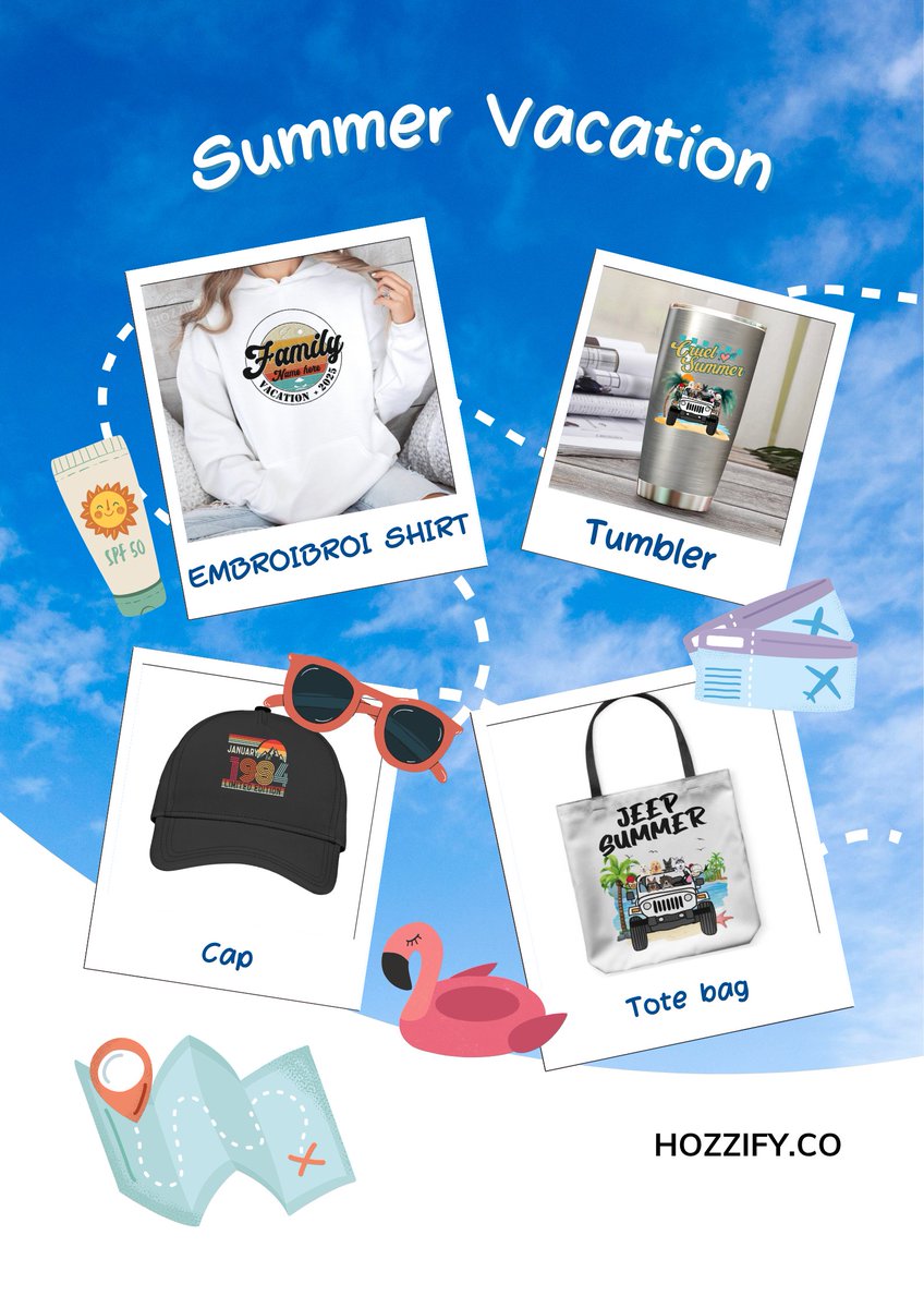 hozzify's tweet image. ☀️ SUMMER VACATION MODE: ON! 🧳

✨ Embroidered Shirts for the whole family
✨ Tumblers to keep drinks cool
✨ Personalized Caps &amp;amp; Tote Bags for every adventure

#SummerVibes #VacationStyle #hozzify #FamilyTripEssentials #CustomGifts #TravelWithStyle