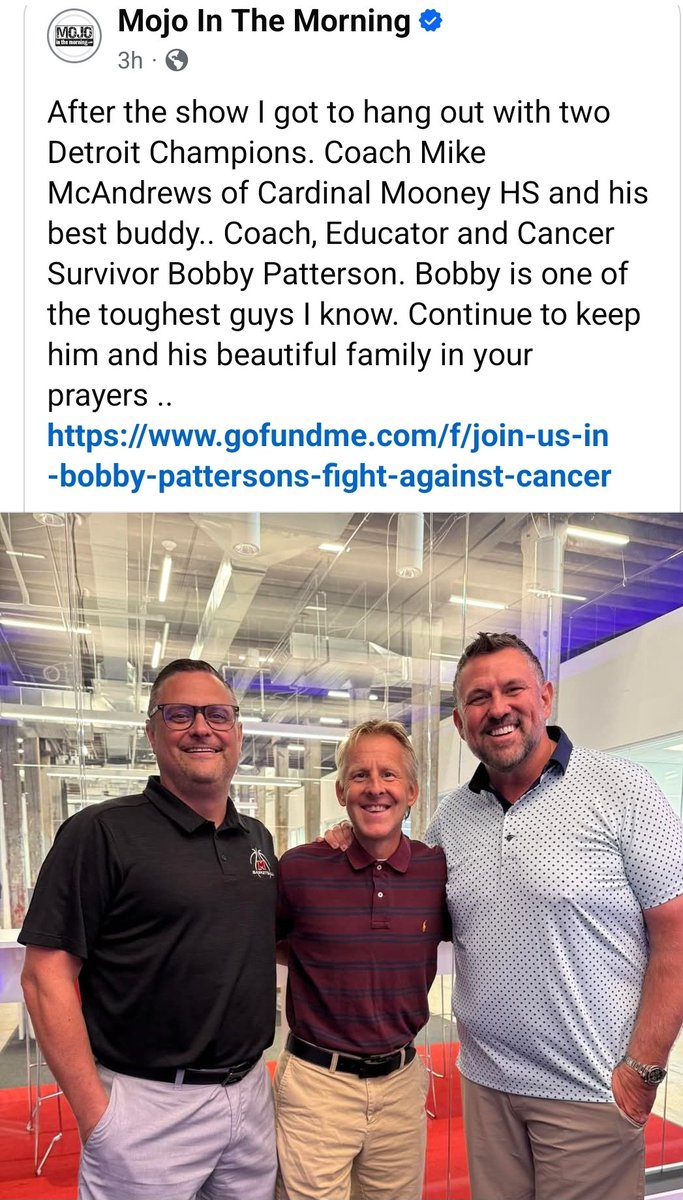 CardinalMooneyC's tweet image. A couple of Cardinal Mooney Alumni hanging with @MojoInTheMorn today. Current admissions director & basketball coach Mike McAndrews and educator & cancer survivor Bobby Patterson both from the class of 1993. We continue to pray for healing and hope for Bobby and his family.