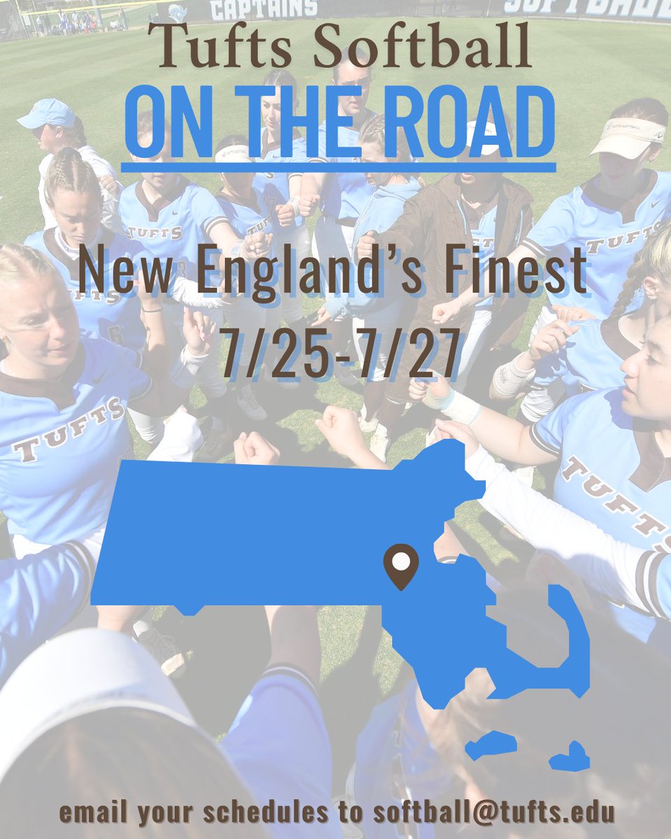 Tufts Softball (@tuftssoftball) on Twitter photo Staying close to home this weekend! Send those schedules to softball@tufts.edu!
Few spots left in our Elite Camps on 7/24 & 7/28. Coaches from Brandeis, Hamilton, WPI, Endicott, MIT and UConn are joining us. More info and registration w/ the link in our bio!
#jumbopride Staying close to home this weekend! Send those schedules to softball@tufts.edu!
Few spots left in our Elite Camps on 7/24 & 7/28. Coaches from Brandeis, Hamilton, WPI, Endicott, MIT and UConn are joining us. More info and registration w/ the link in our bio!
#jumbopride
