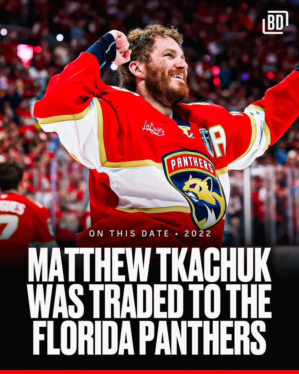 BarDown's tweet image. On this date three years ago, the Florida Panthers traded for Matthew Tkachuk.
Safe to say the investment for the now-two-time Stanley Cup champ paid off handsomely. 🤝
