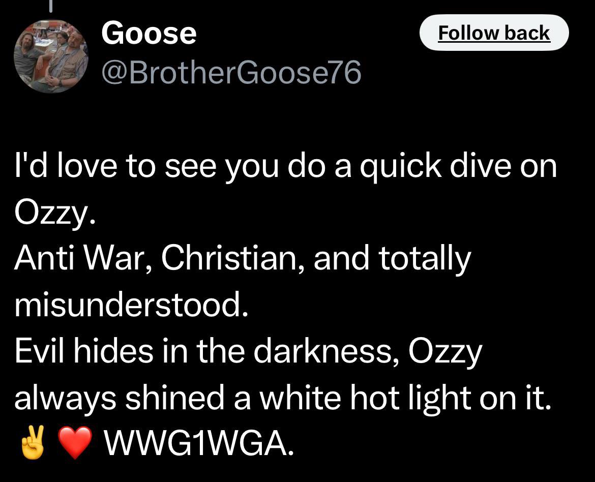MelissaRedpill's tweet image. This.
Contrary to popular belief - Ozzy was actually a Christian. And had been for at least the past 30 years.
His lead guitarist Zakk Wylde is also a Christian.
Ozzy never had any demons, pentagrams or Satanic imagery onstage. Quite the opposite - His stages were almost…