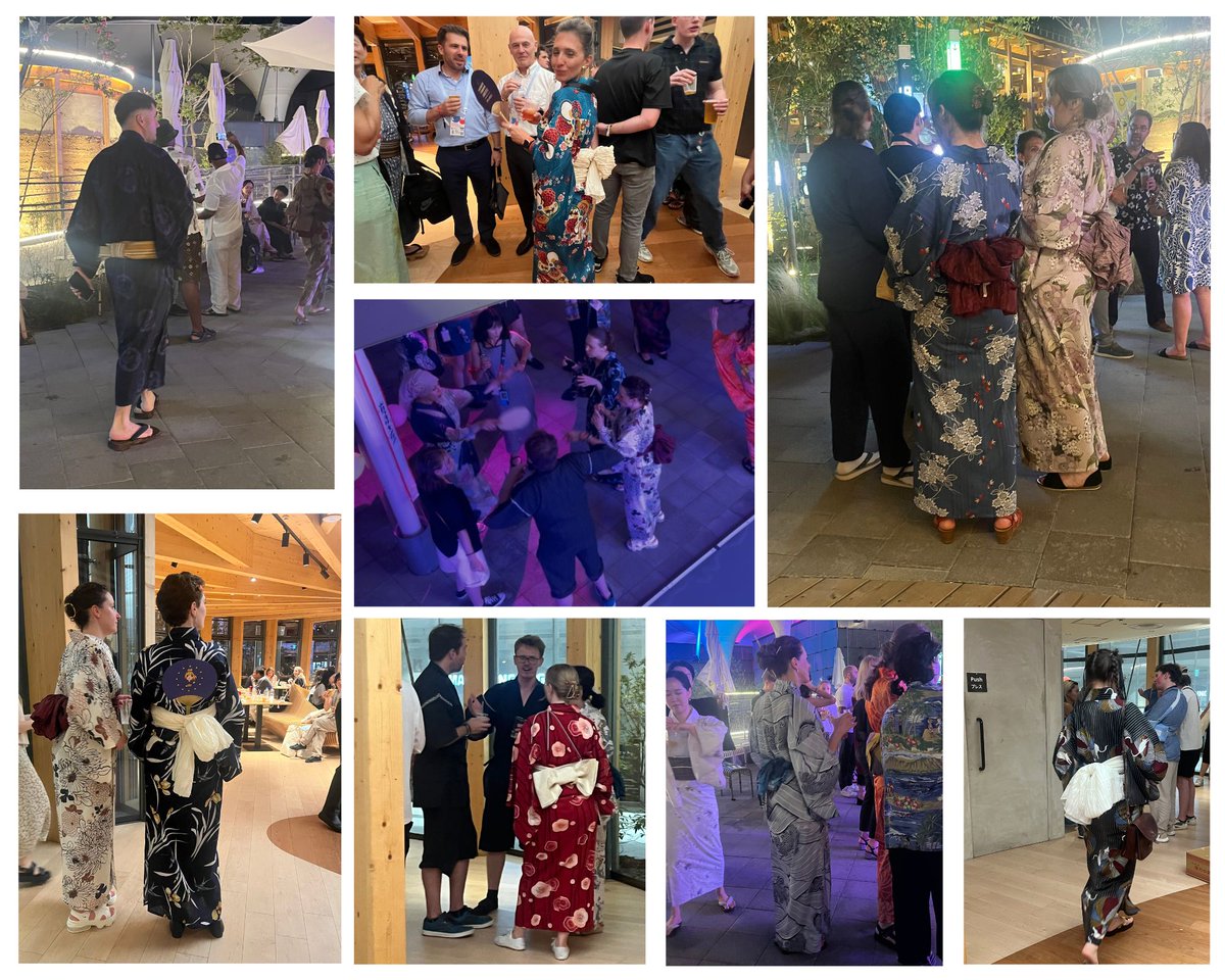 GermanyinWestjp's tweet image. #大阪・関西万博 の会期折り返しを記念して、🇩🇪で会期の半分を過ぎたことを祝うお祭り「ベルクフェスト」(Bergfest)が、#ドイツパビリオン で行われました
多くの🇩🇪パビリオンスタッフが、この日のために購入した浴衣を可愛く・格好よく着こなしていました😊
(自分たちで着たそうです!)